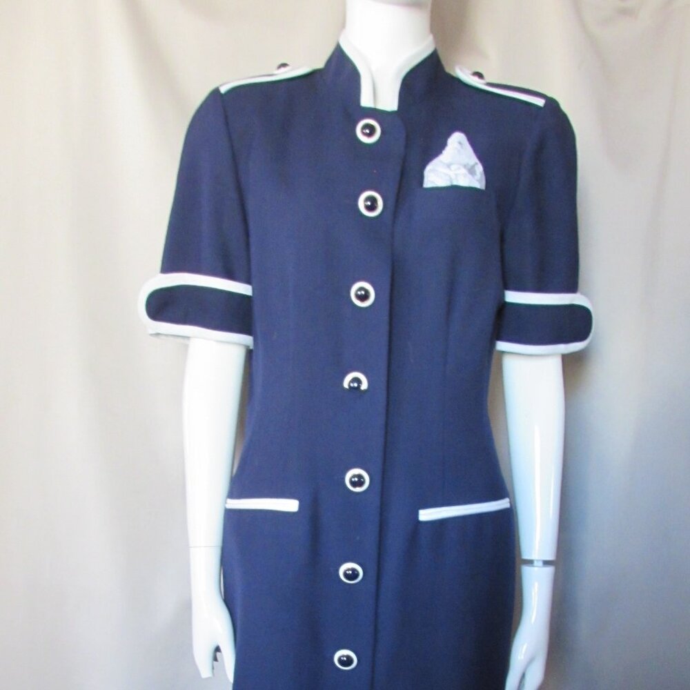 Navy Blue Sheath with White Accents Danny & Nicole